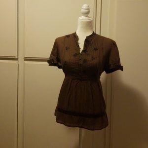 2b bebe brown tie back shirt